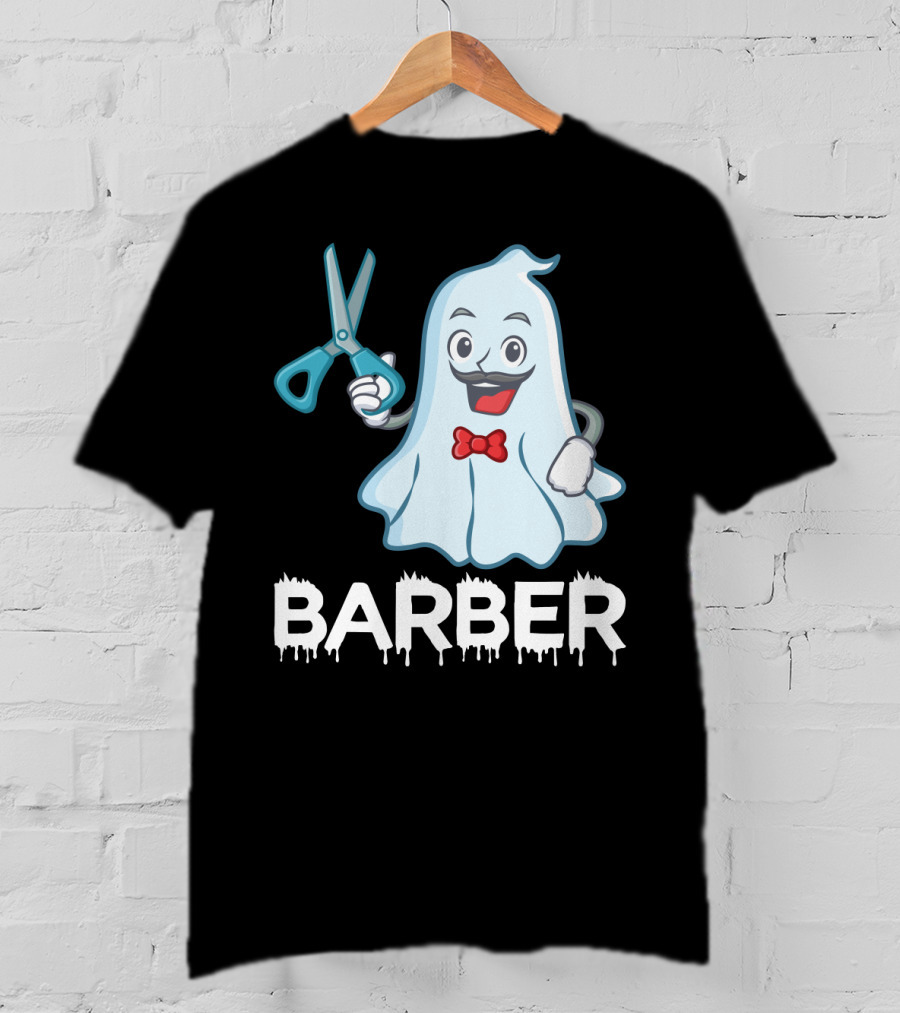 Halloween Ghost Barber Hairstylist Scissors Spirited T-Shirt