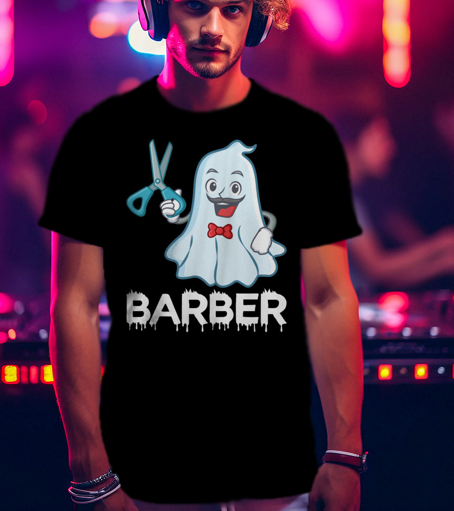 Halloween Ghost Barber Hairstylist Scissors Spirited T-Shirt