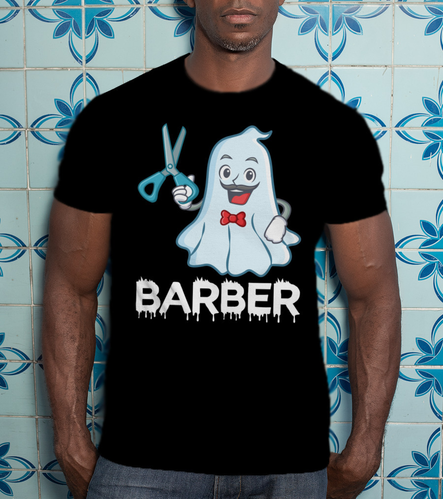 Halloween Ghost Barber Hairstylist Scissors Spirited T-Shirt