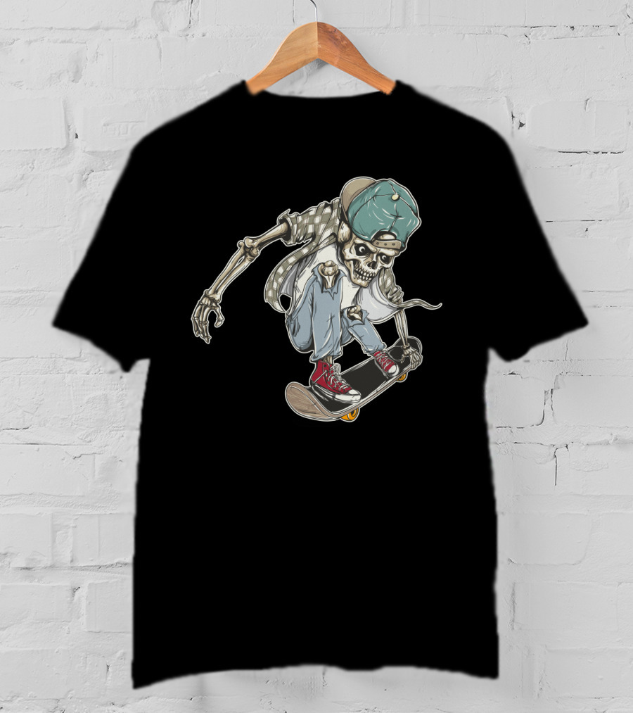Halloween Skeleton Skateboarding Skull Trick Urban Streetwear T-Shirt