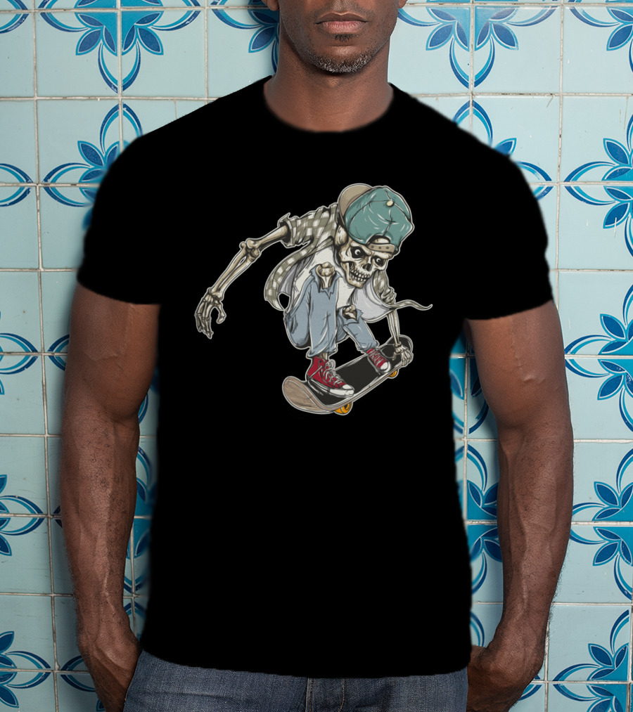 Halloween Skeleton Skateboarding Skull Trick Urban Streetwear T-Shirt