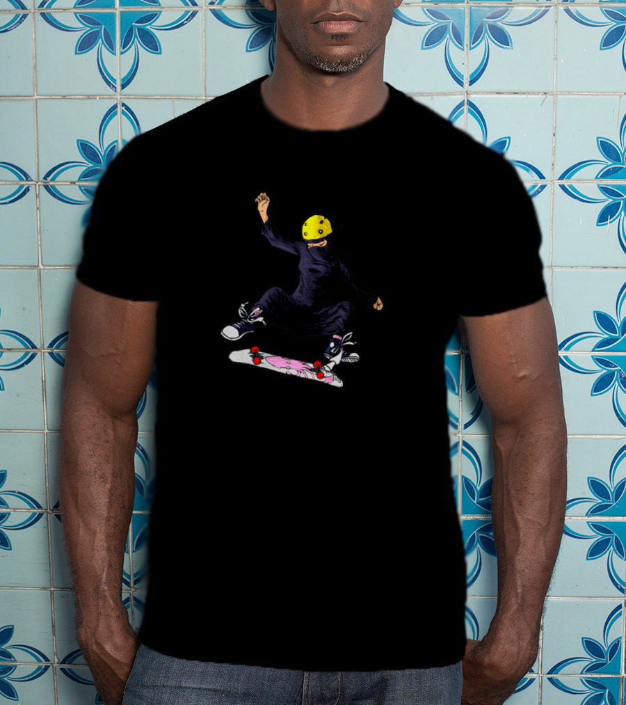 Halloween Skateboard Radical Islam Flying Trick Yellow Helmet T-Shirt