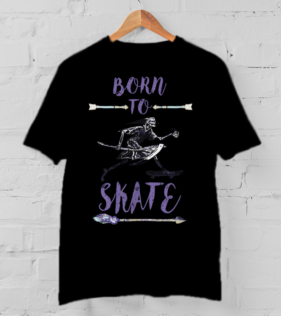 Born To Skate Halloween Skateboard Skeleton T-Shirt