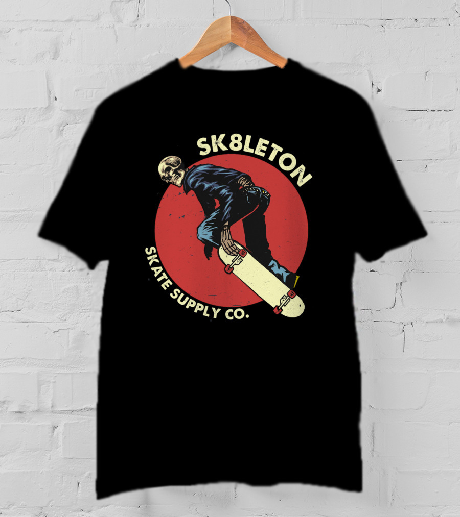 SK8leton Skate Supply Co Halloween Skateboard Skeleton Skater T-Shirt