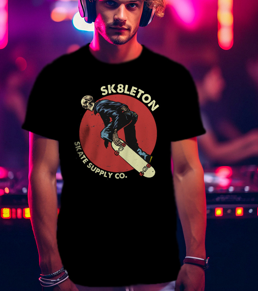 SK8leton Skate Supply Co Halloween Skateboard Skeleton Skater T-Shirt