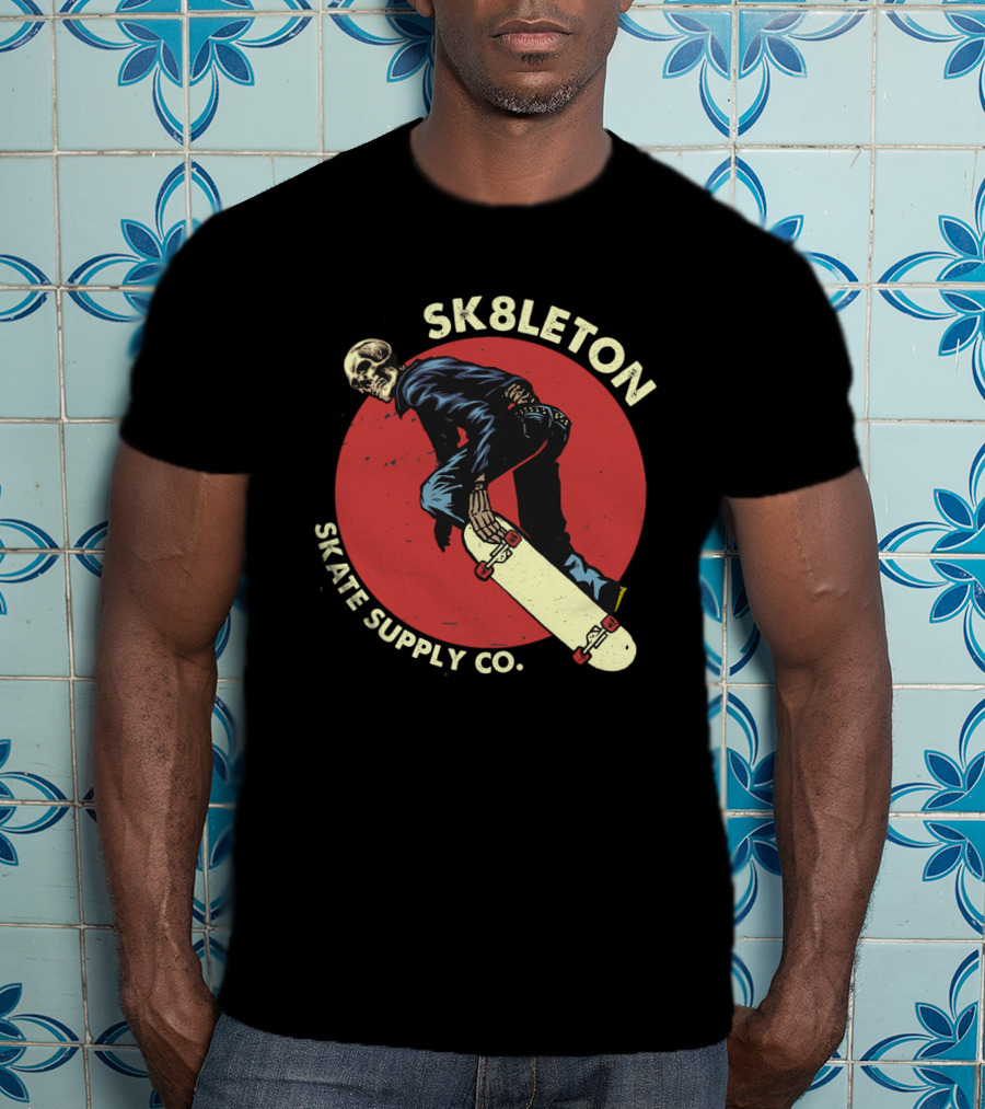 SK8leton Skate Supply Co Halloween Skateboard Skeleton Skater T-Shirt