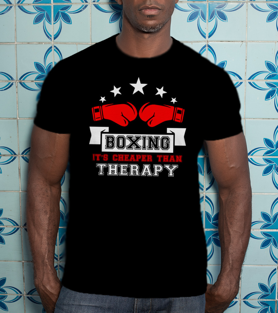 Boxing It's Cheaper Than Therapy Red Gloves Stars Boxer T-Shirt