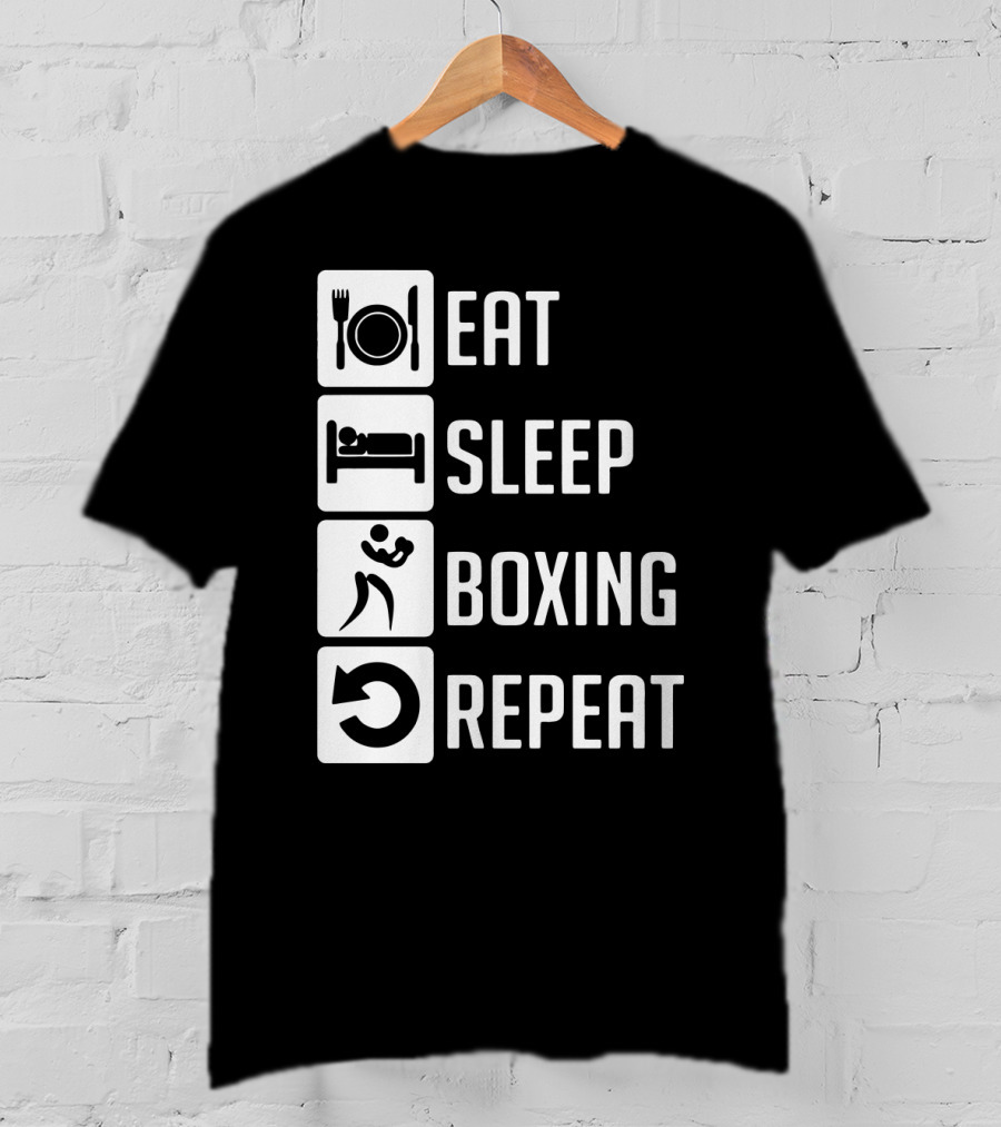 EAT SLEEP BOXING REPEAT Lifestyle Routine Iconic Symbols T-Shirt