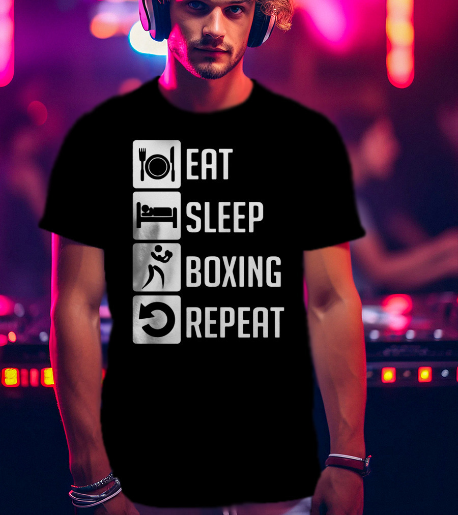 EAT SLEEP BOXING REPEAT Lifestyle Routine Iconic Symbols T-Shirt