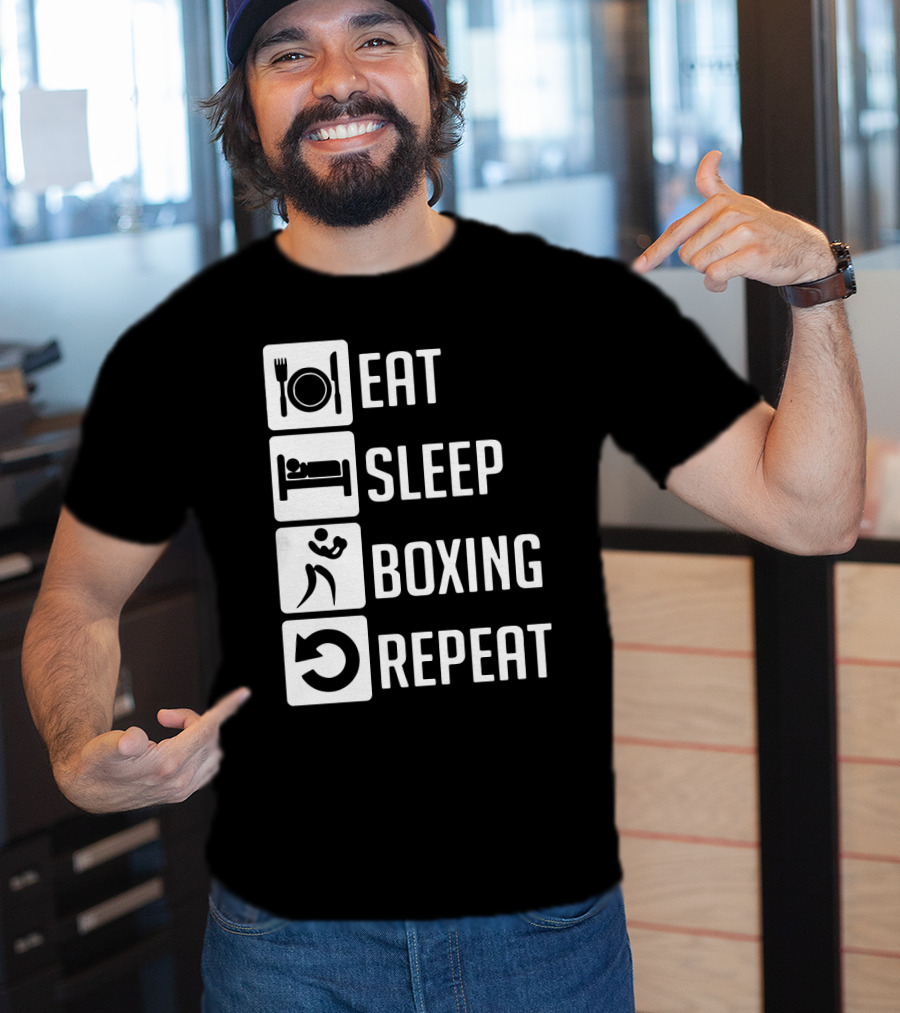 EAT SLEEP BOXING REPEAT Lifestyle Routine Iconic Symbols T-Shirt
