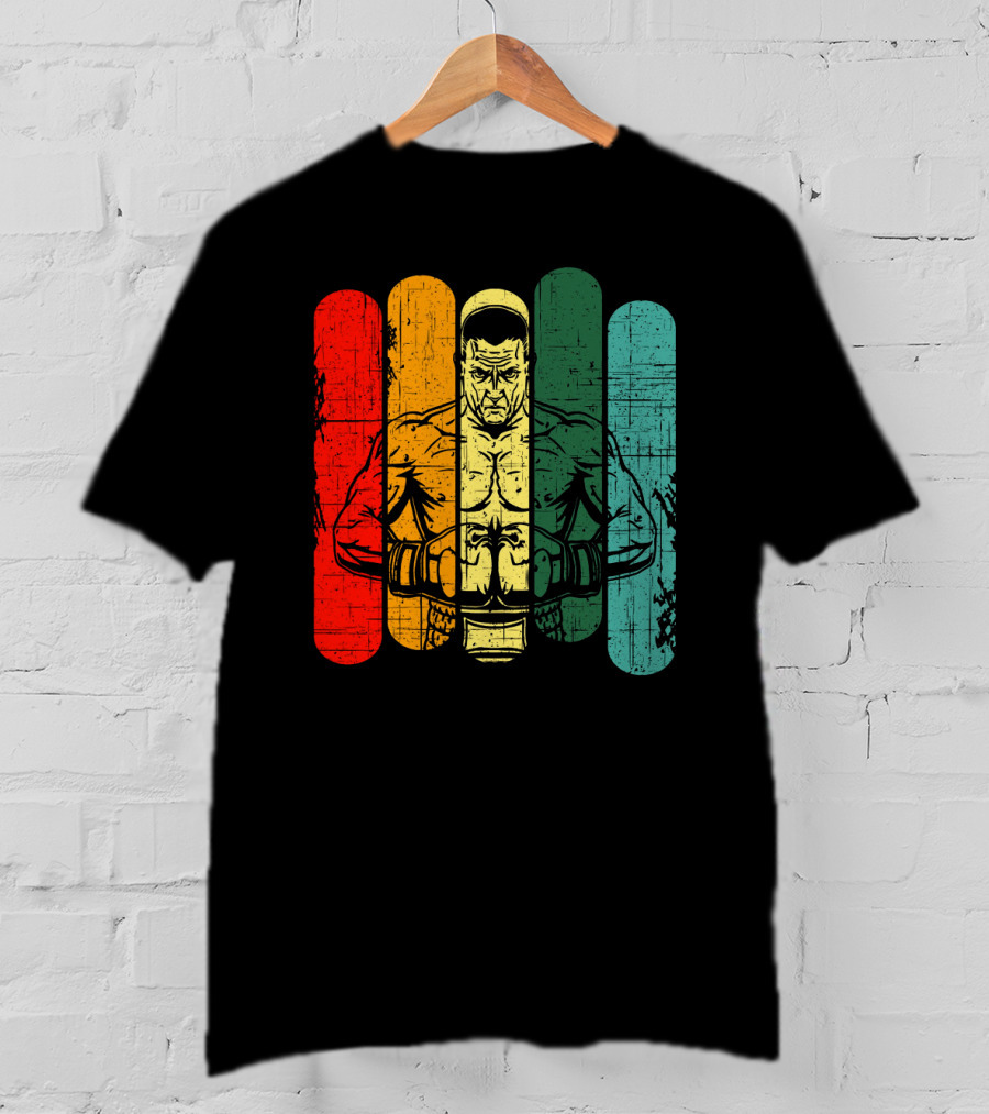 Retro Boxing Champion With Bold Multicolor Stripes T-Shirt
