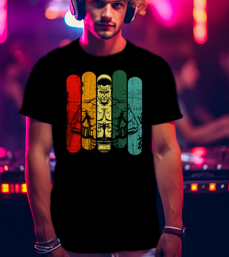 Retro Boxing Champion With Bold Multicolor Stripes T-Shirt
