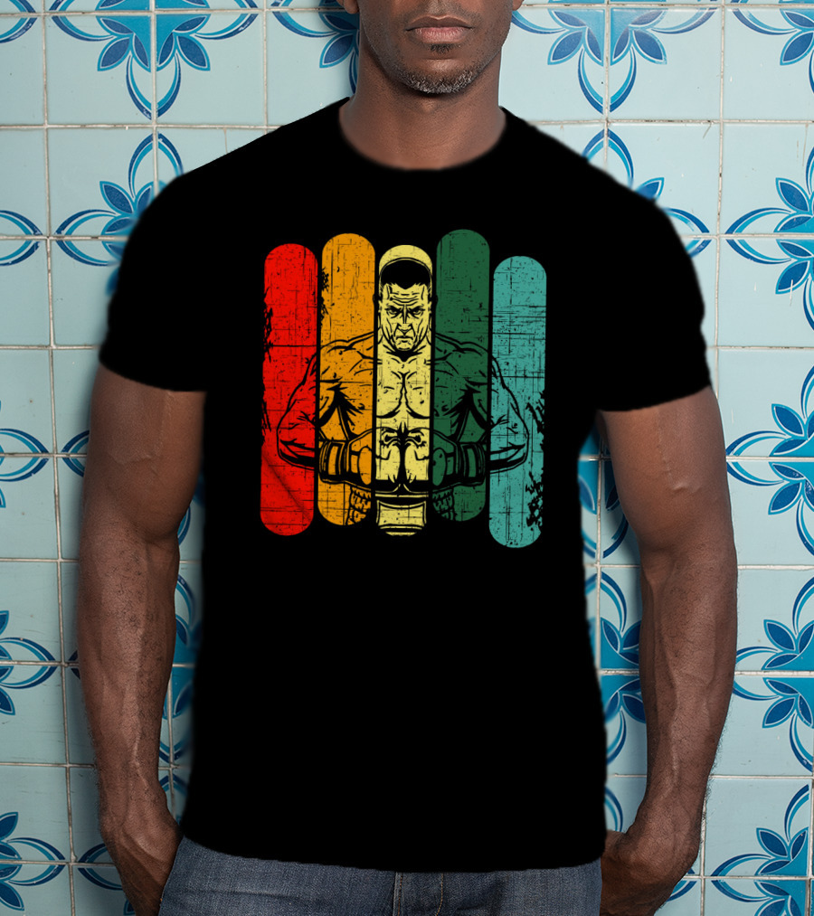 Retro Boxing Champion With Bold Multicolor Stripes T-Shirt
