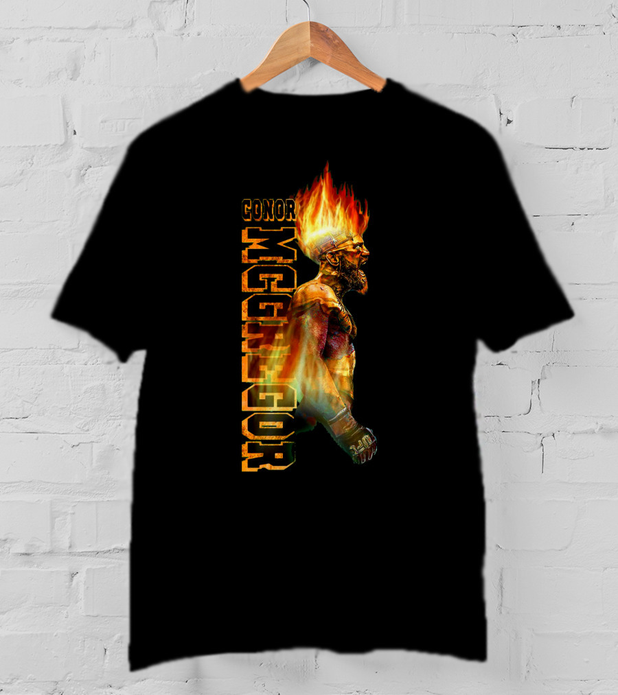 Conor McGregor Fiery Profile MMA Icon With Burning Flame Hair T-Shirt