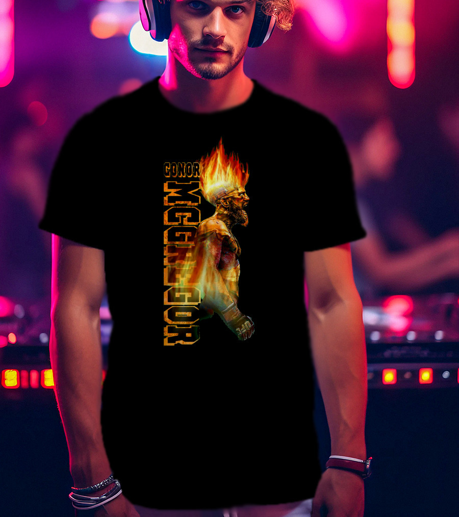 Conor McGregor Fiery Profile MMA Icon With Burning Flame Hair T-Shirt
