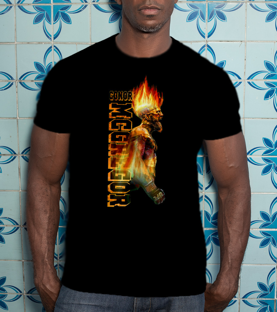 Conor McGregor Fiery Profile MMA Icon With Burning Flame Hair T-Shirt