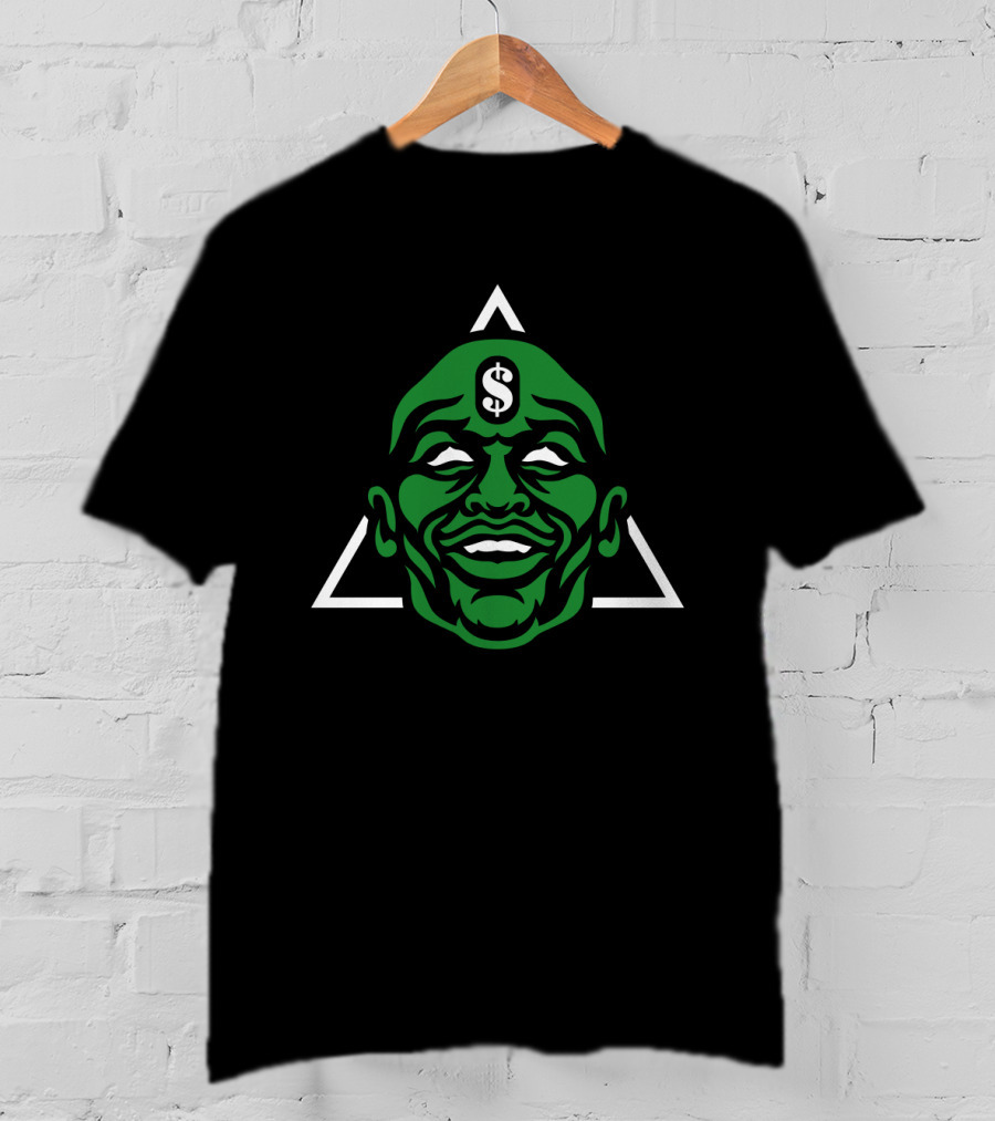 Green Smiling Face With Dollar Sign And White Triangle T-Shirt