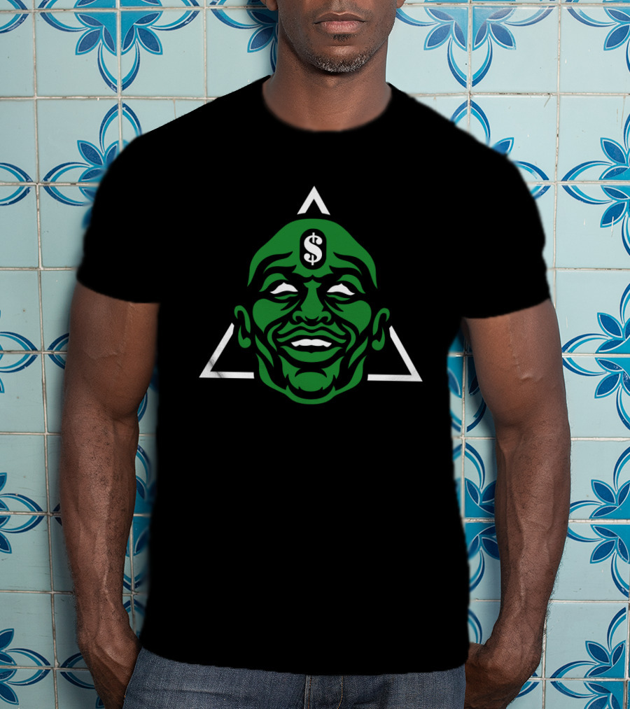 Green Smiling Face With Dollar Sign And White Triangle T-Shirt