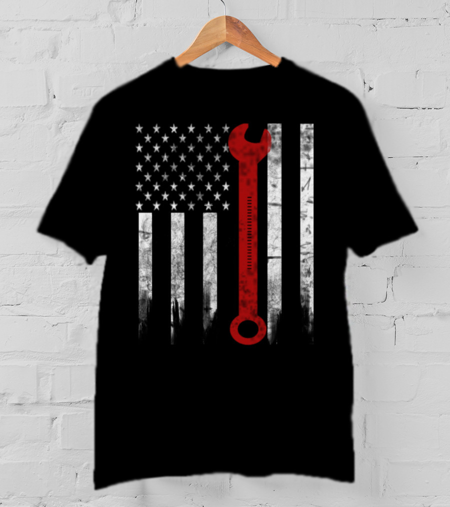 American Flag Wrench Engineer T-Shirt