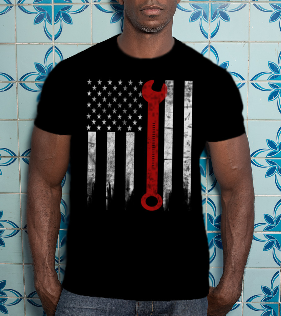 American Flag Wrench Engineer T-Shirt