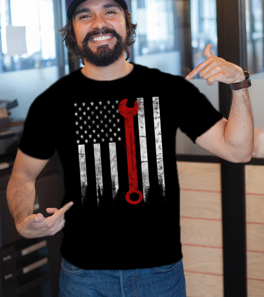 American Flag Wrench Engineer T-Shirt