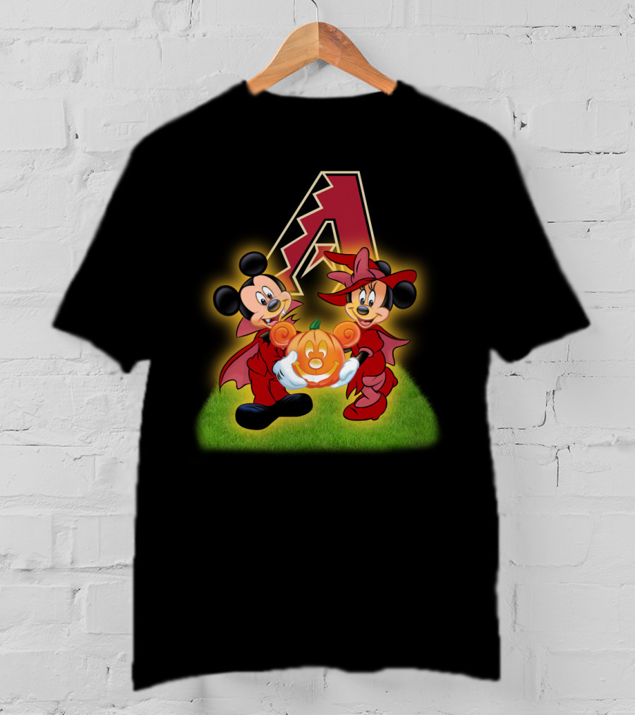 Arizona Diamondbacks Halloween Mickey And Minnie With Pumpkin T-Shirt