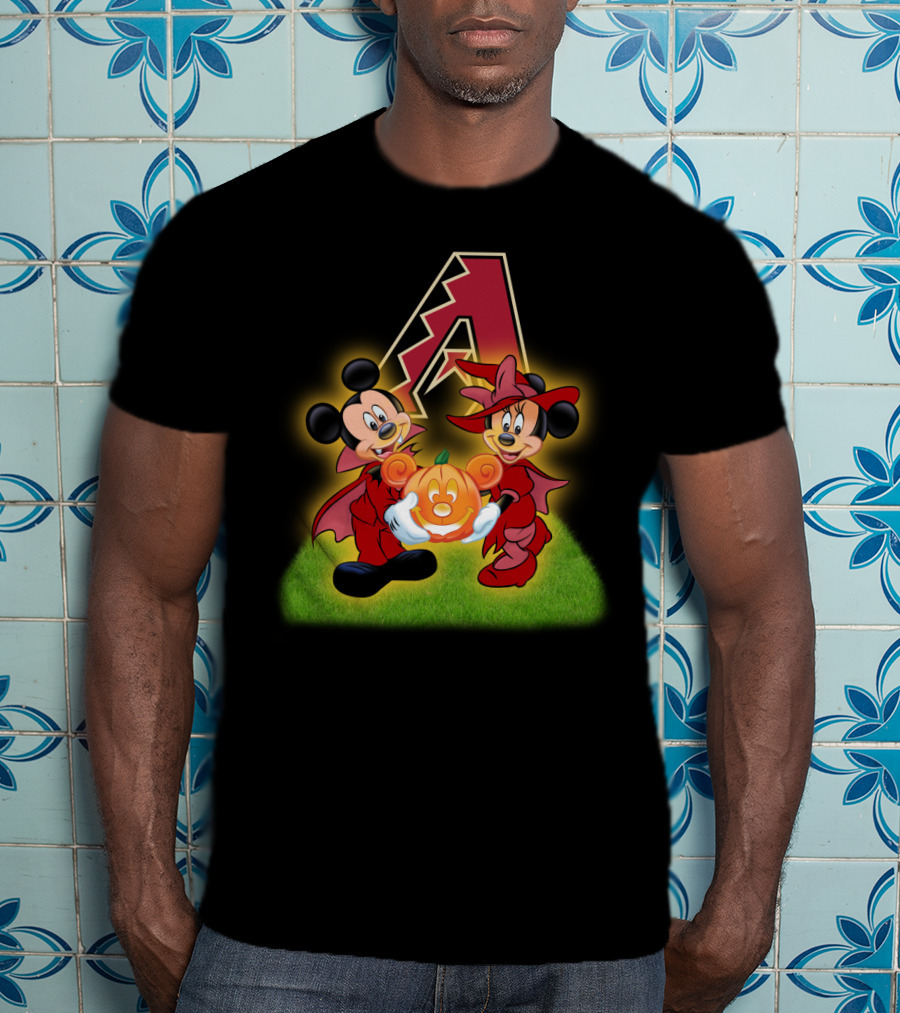 Arizona Diamondbacks Halloween Mickey And Minnie With Pumpkin T-Shirt