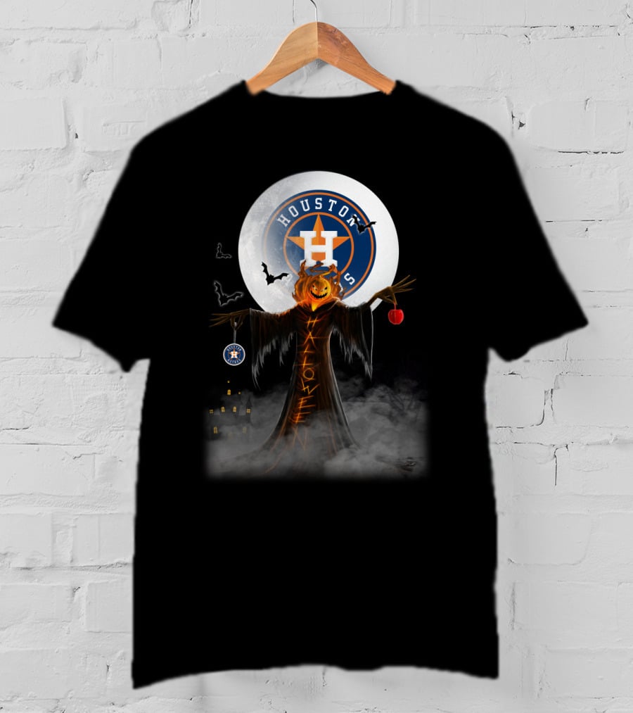 Halloween Houston Astros Pumpkin Jack-O'-Lantern Ghost Bats Moon T-Shirt