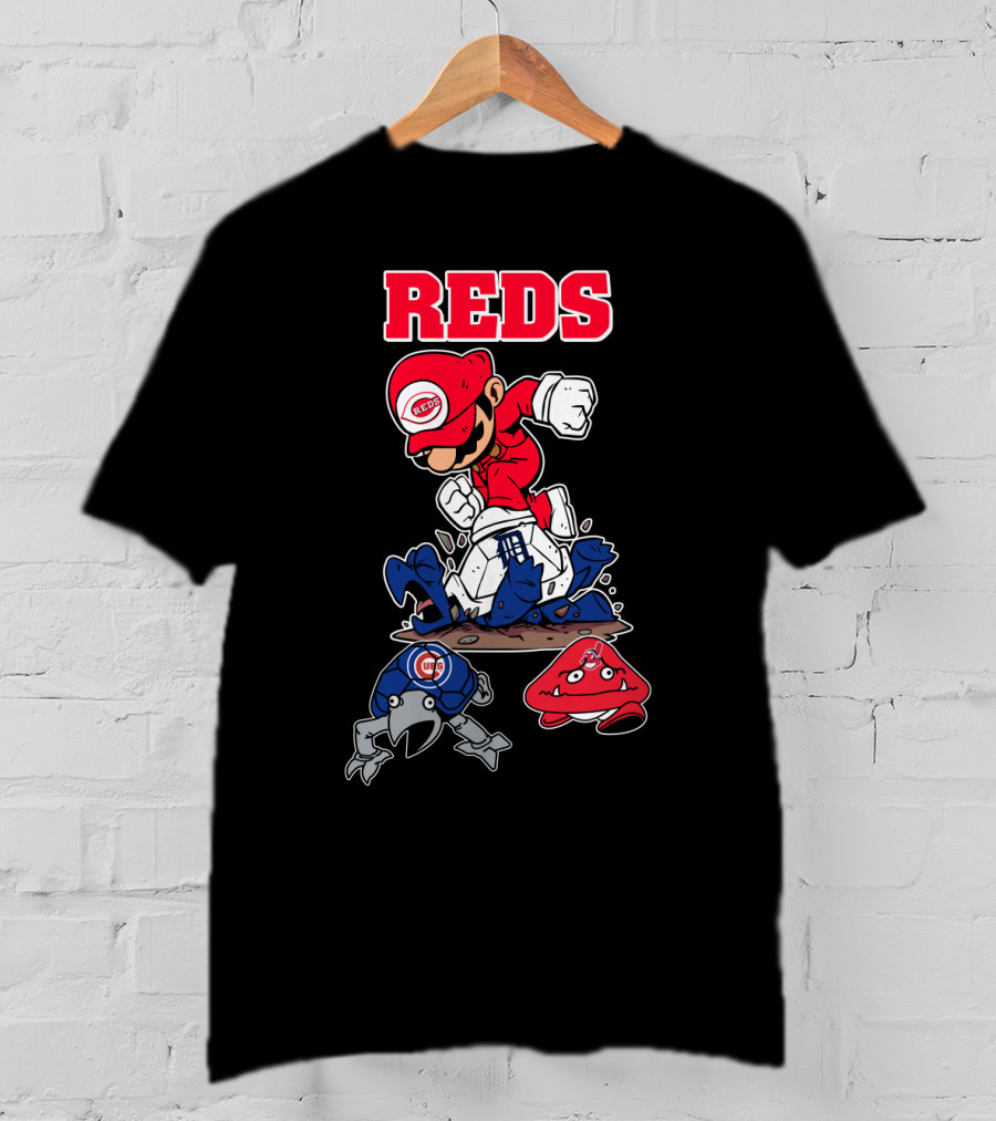 Reds Cincinnati Baseball Super Mario Style Crossover T-Shirt