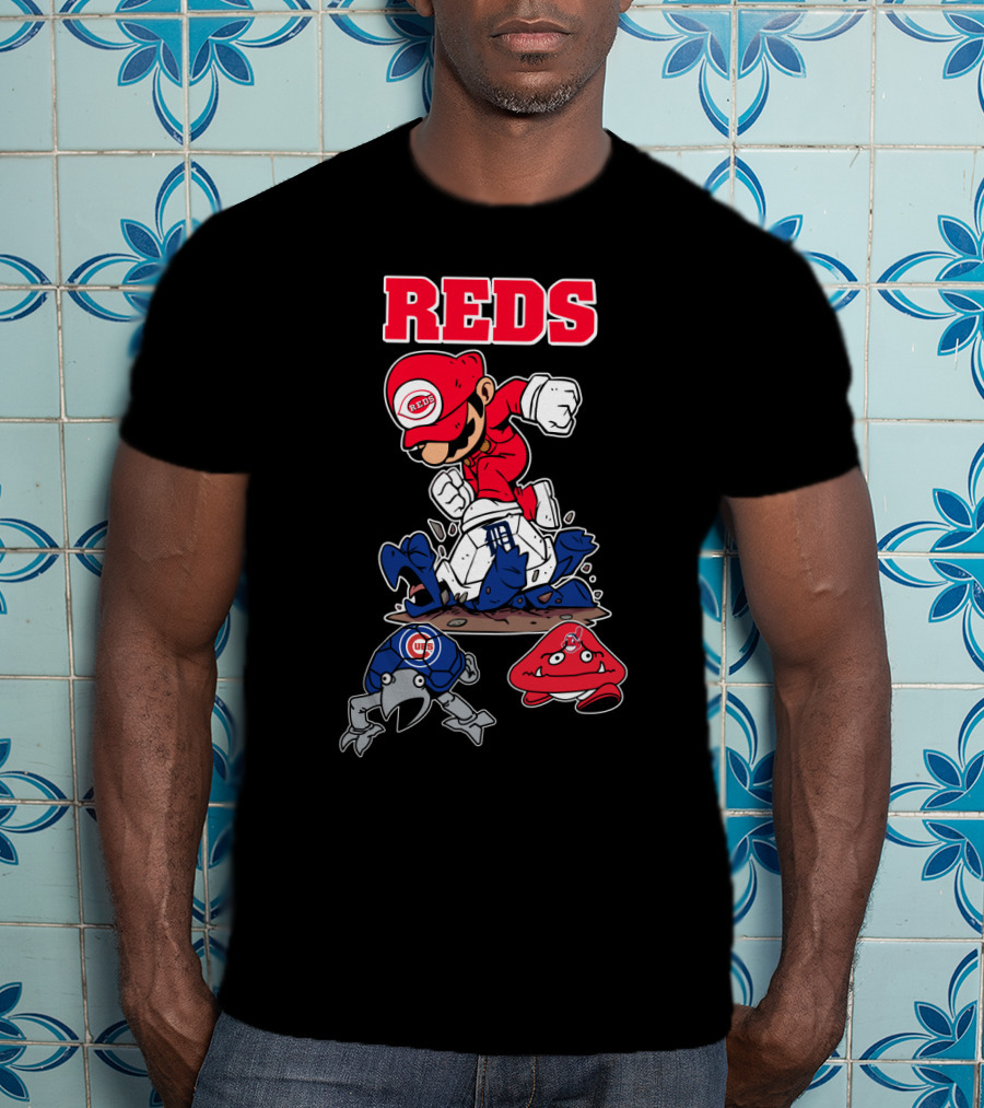 Reds Cincinnati Baseball Super Mario Style Crossover T-Shirt