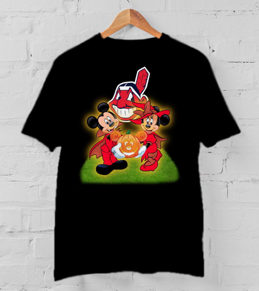 Mickey Minnie Halloween Cleveland Indians Pumpkin T-Shirt
