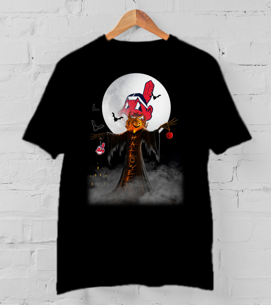 Halloween Cleveland Indians Jack-O'-Lantern Moon Bats T-Shirt