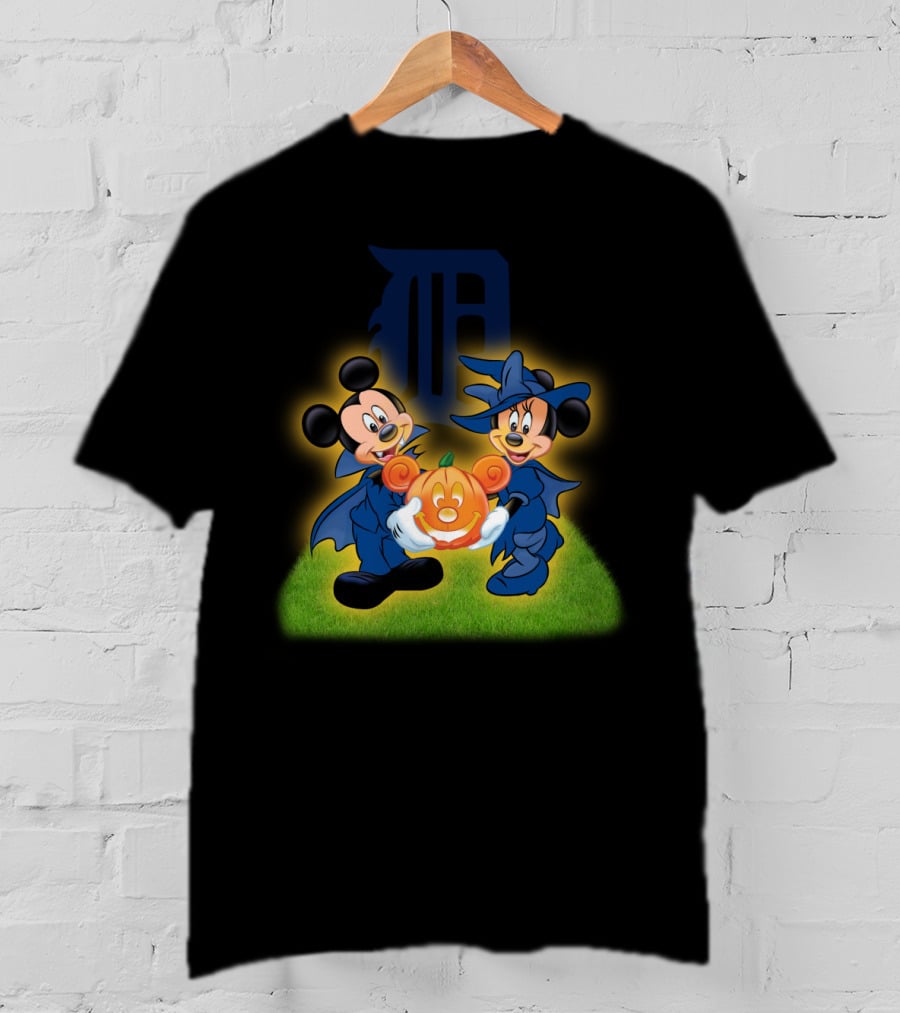 Halloween Detroit Tigers Mickey And Minnie Pumpkin T-Shirt