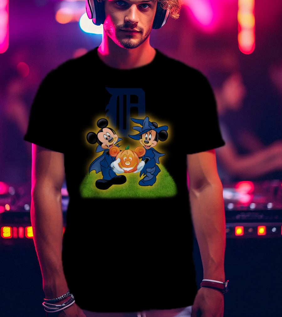 Halloween Detroit Tigers Mickey And Minnie Pumpkin T-Shirt