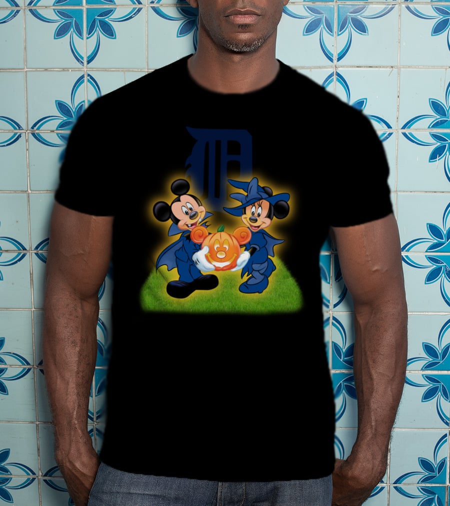 Halloween Detroit Tigers Mickey And Minnie Pumpkin T-Shirt