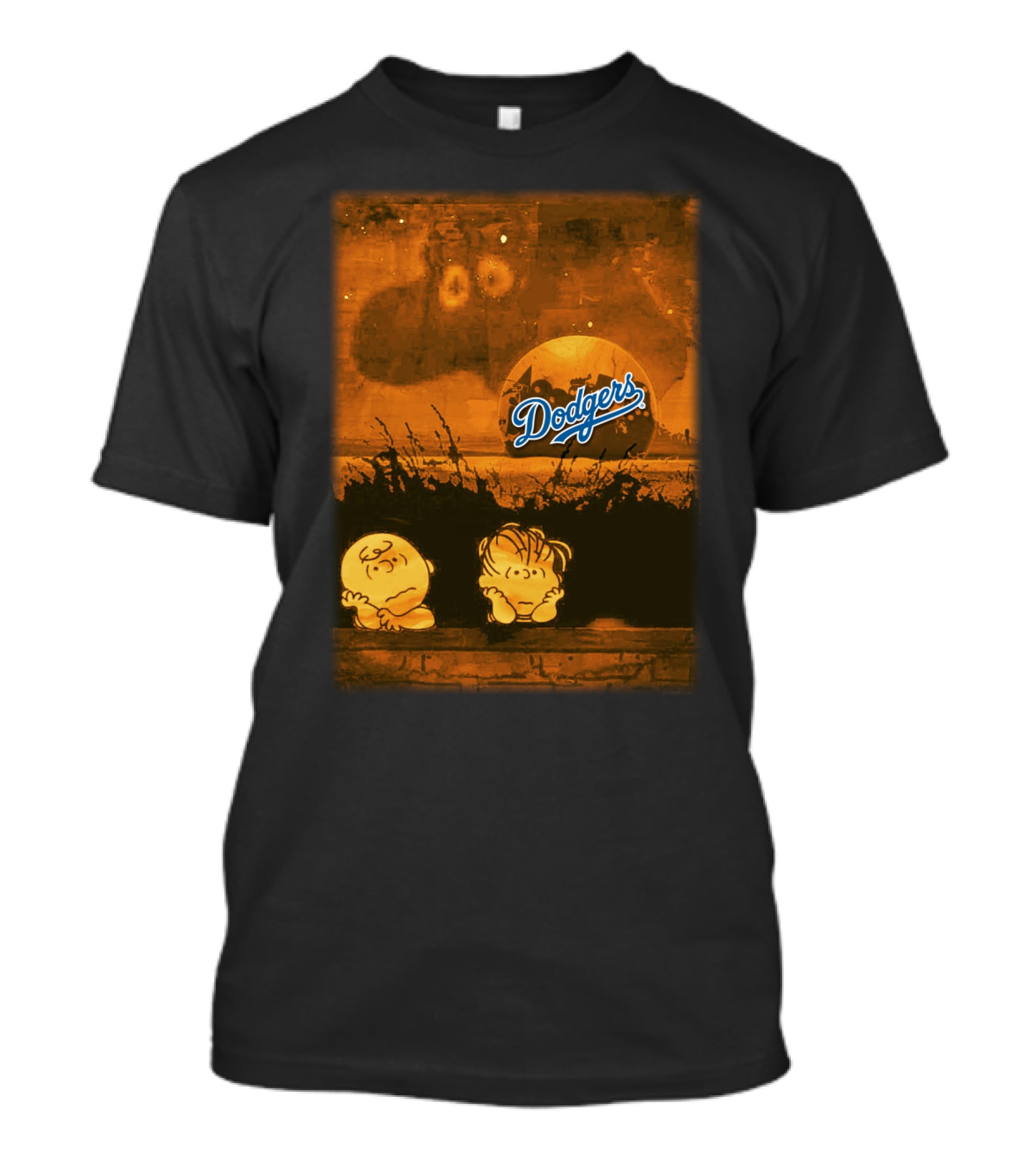 Peanuts Charlie Brown And Linus Halloween Dodgers Night Scene T-Shirt