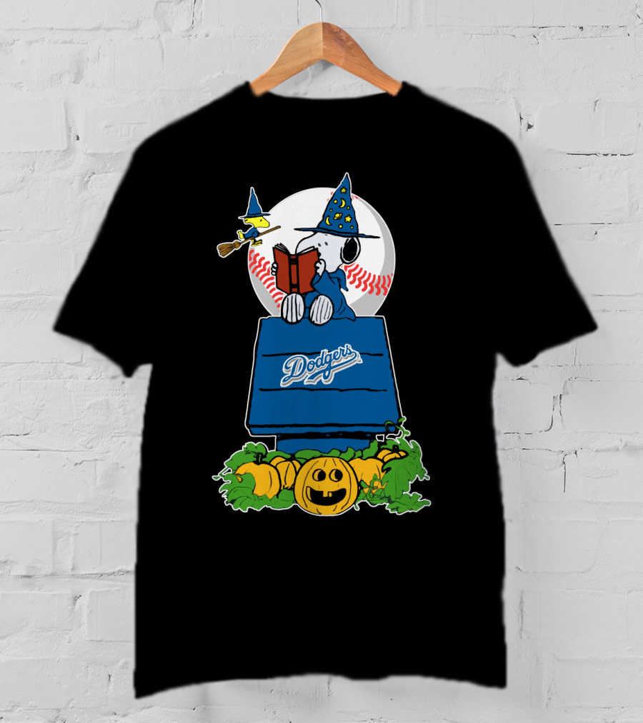 Halloween Dodgers Snoopy Wizard With Woodstock And Pumpkins T-Shirt