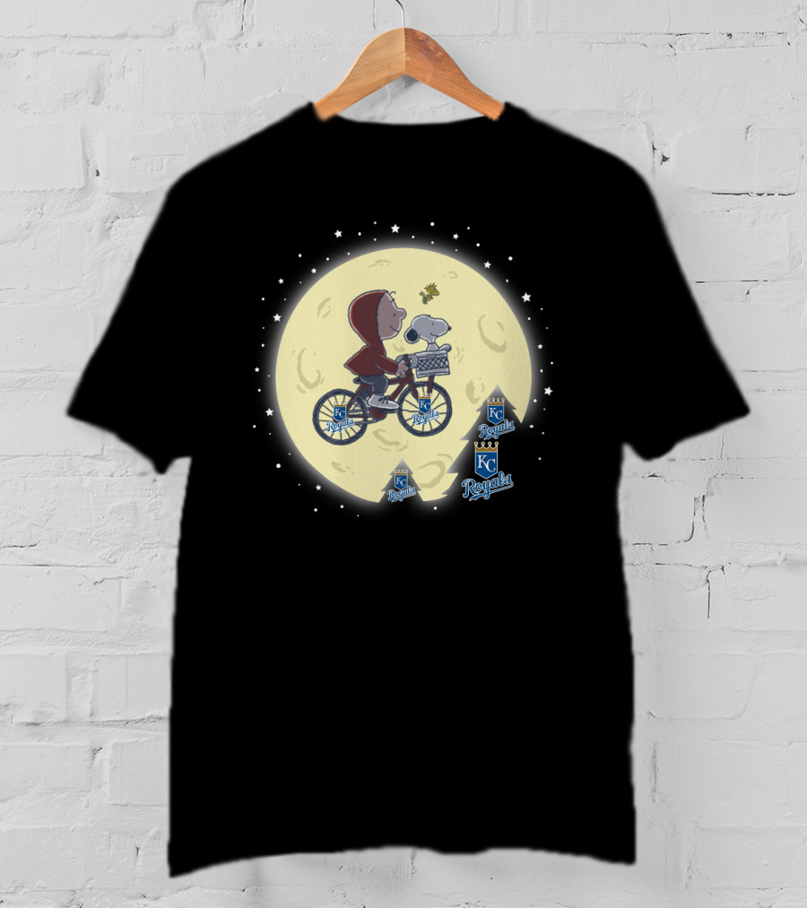 Kansas City Royals Halloween Moonlit Bicycle Ride With Snoopy And Woodstock T-Shirt
