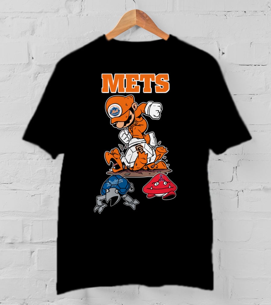 Mets Mario Baseball Crossover With Capsule And Sf Giants Goomba T-Shirt