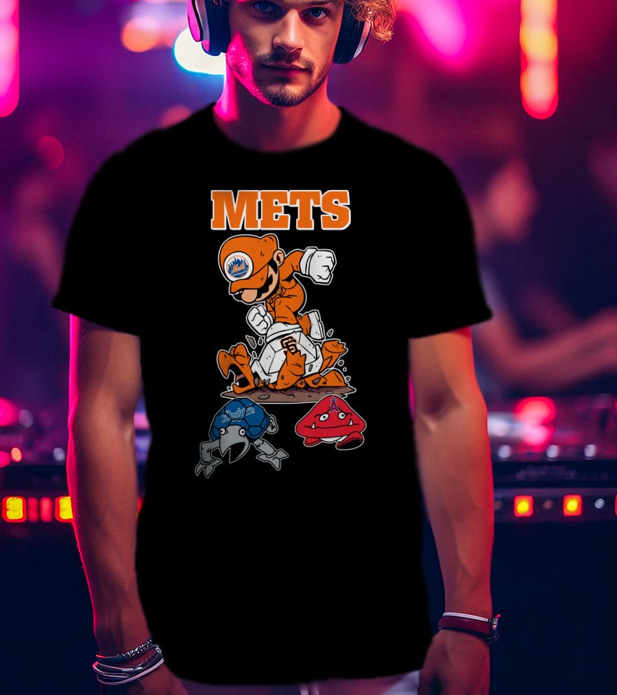 Mets Mario Baseball Crossover With Capsule And Sf Giants Goomba T-Shirt