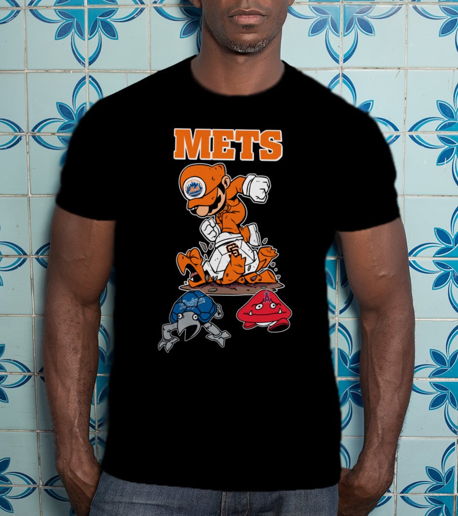 Mets Mario Baseball Crossover With Capsule And Sf Giants Goomba T-Shirt