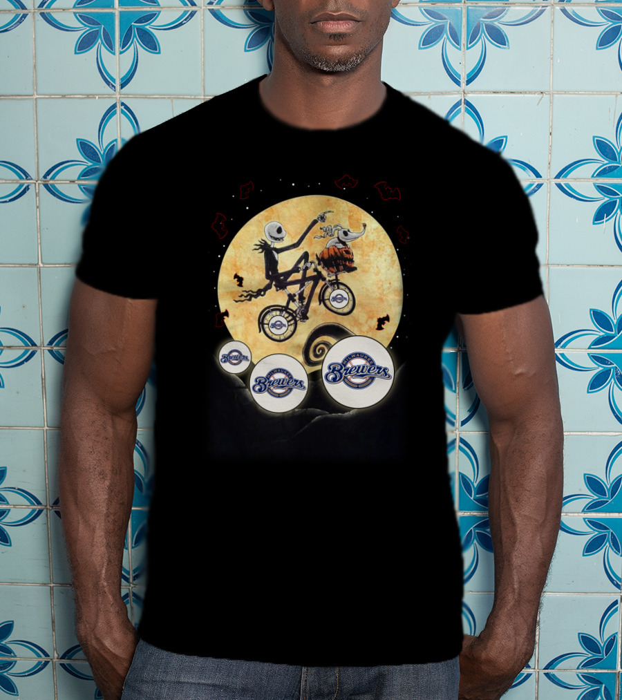 Milwaukee Brewers Halloween Night Moon Bicycle Adventure T-Shirt