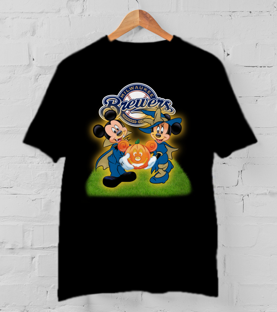 Milwaukee Brewers Halloween Mickey Mouse And Minnie Pumpkin T-Shirt