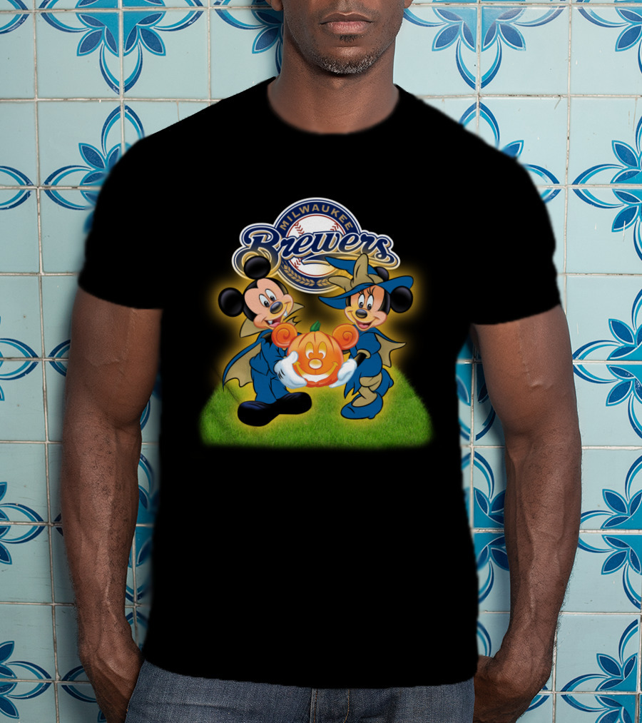 Milwaukee Brewers Halloween Mickey Mouse And Minnie Pumpkin T-Shirt