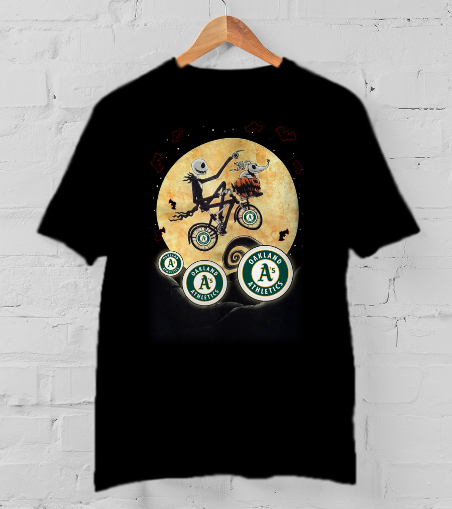Oakland Athletics Halloween Night With Moon And Bat T-Shirt