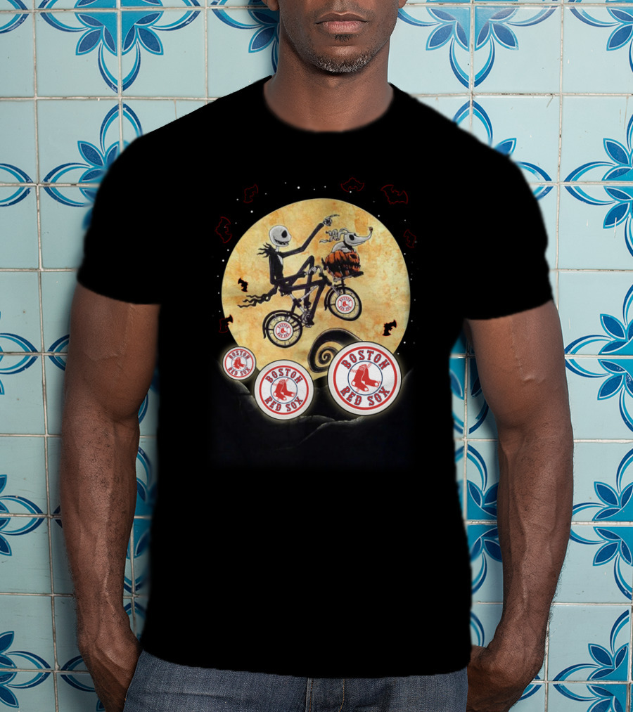 Boston Red Sox Halloween Nightmare Moon Bicycle Scene T-Shirt