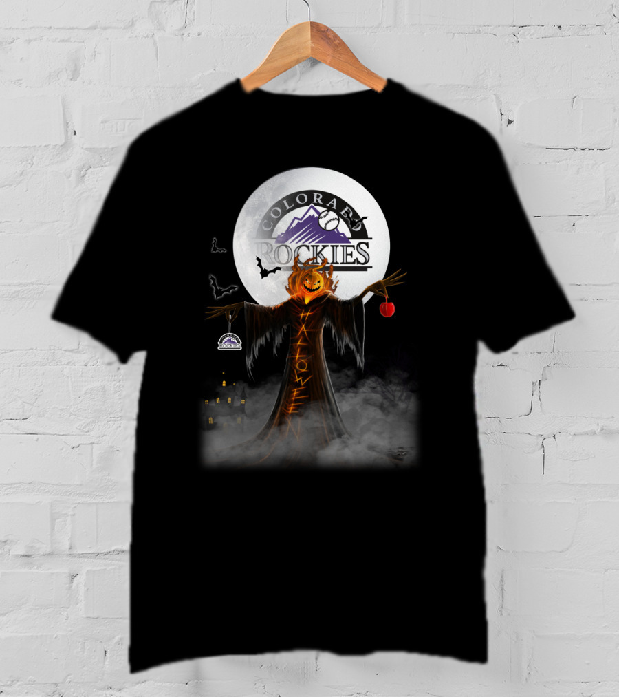Colorado Rockies Halloween Pumpkin Moon Bats Castle Spooky Shadows T-Shirt