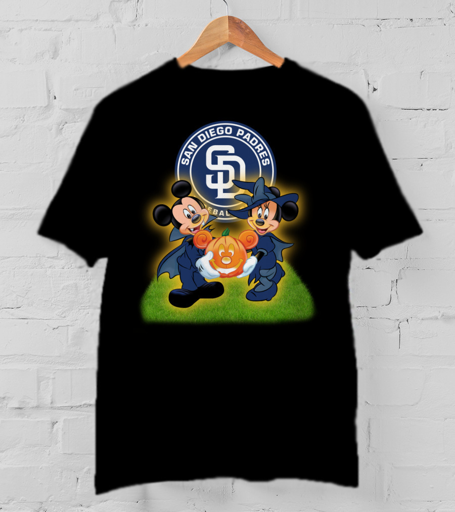 San Diego Padres Halloween Baseball Mickey Minnie Pumpkin T-Shirt