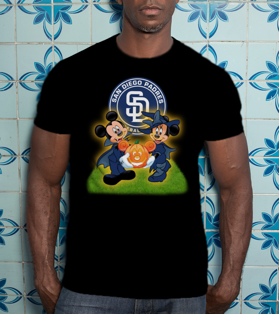 San Diego Padres Halloween Baseball Mickey Minnie Pumpkin T-Shirt