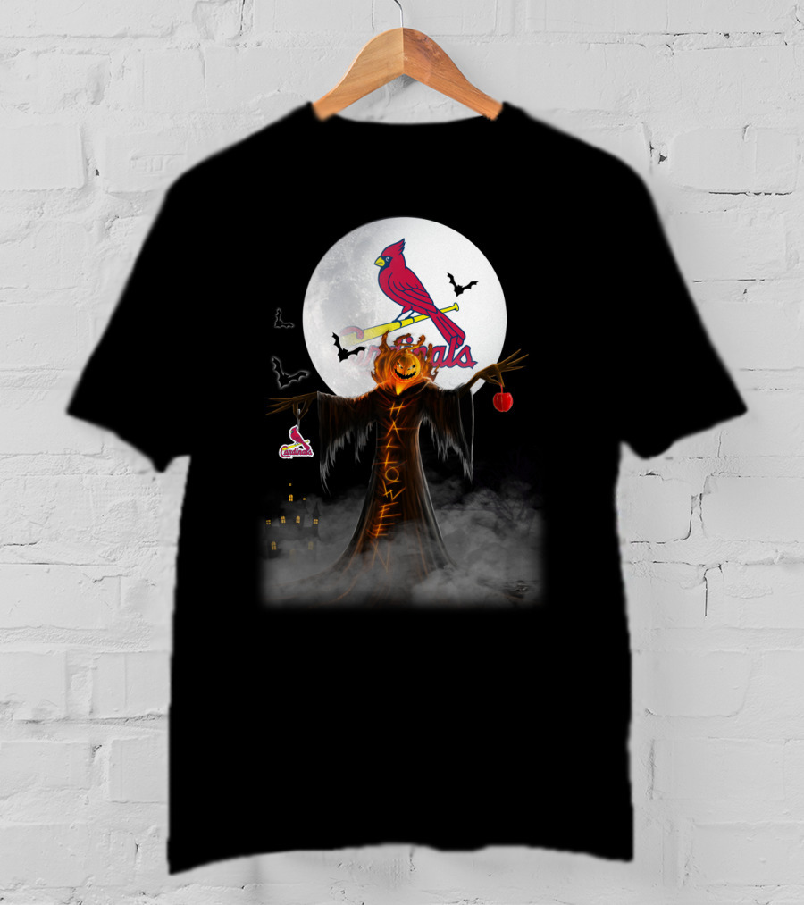 Halloween St. Louis Cardinals Bats Moon Pumpkin Scarecrow T-Shirt
